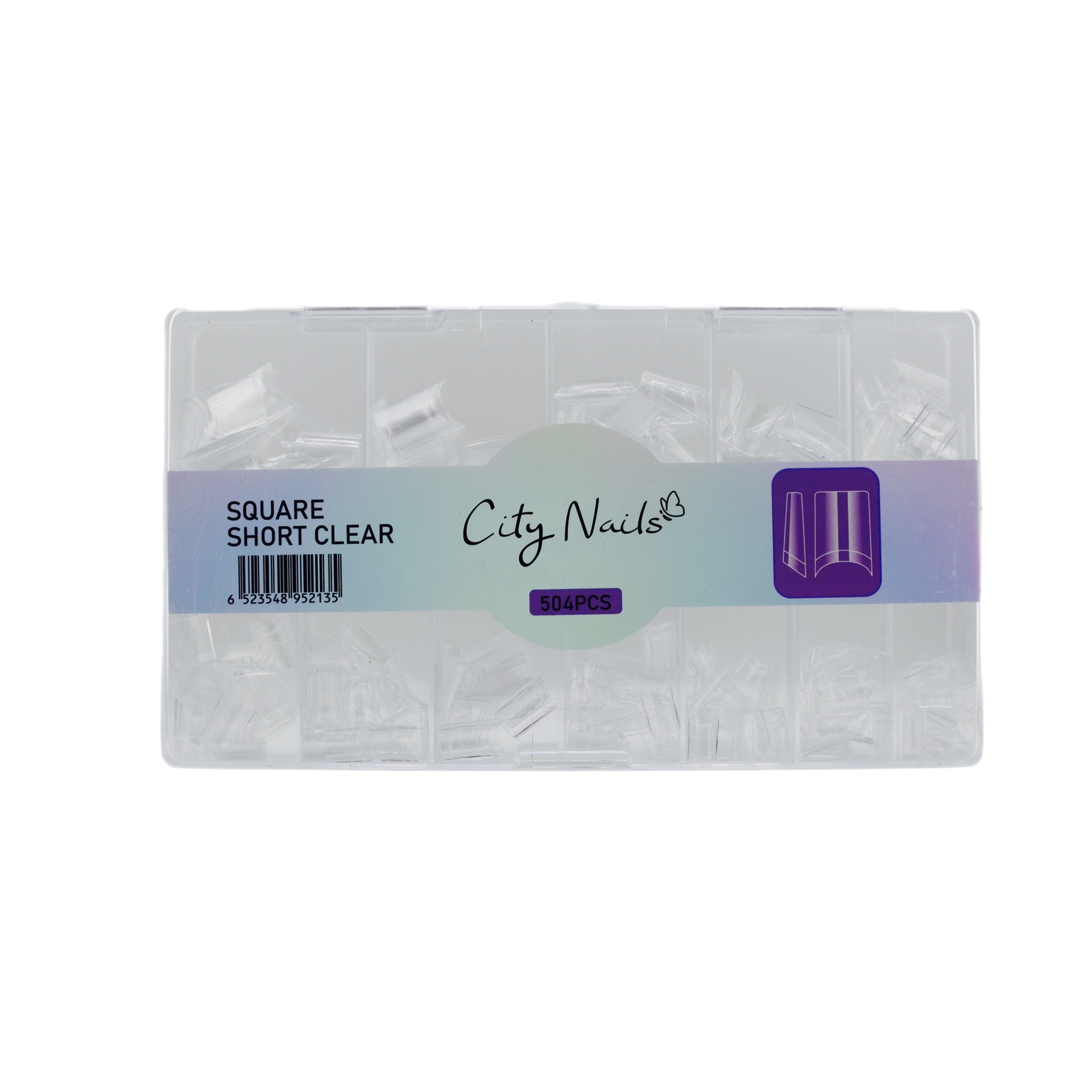 CITY NAILS SQUARE SHORT CLEAR 504 PCS
